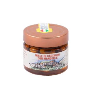 Vasetto in vetro di Miele di Castagno con Mandorle dell'Apicoltura Bassi