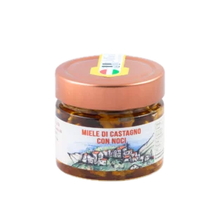Vasetto in vetro di Miele di Castagno con Noci dell'Apicoltura Bassi