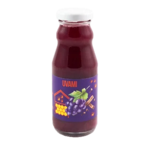 Bottiglie in vetro di Uvami, il succo d'uva e miele dell'Apicoltura Bassi.